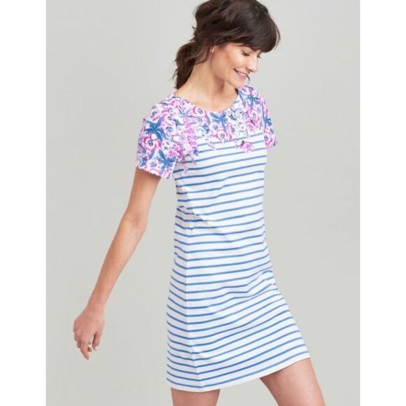 Joules Riviera Printed Dress With Short Sleeves - Blue Floral Stripe‎ Size 6 - Picture 1 of 10
